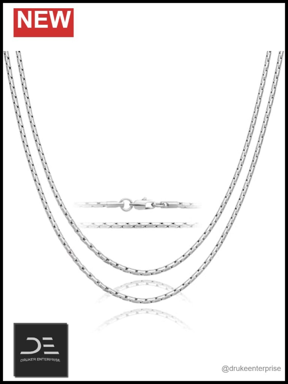3mm Pure Titanium Square Snake Chain Necklace Unisex 23.62" Lobster Clasp
